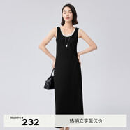 伊芙麗（eifini）伊芙麗撞色假兩件壓皺垂感休閑背心針織連衣裙女2024夏裝新款裙子 黑色 M 160/84A