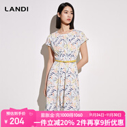 藍地（LANDI）不對稱(chēng)下擺圓領(lǐng)印花系帶連衣裙女夏季新款短袖裙子無(wú)腰帶 花色 L