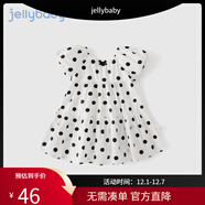 JELLYBABY女童蛋糕裙兒童波點(diǎn)純棉公主裙小童泡泡袖洋氣裙子寶寶法式連衣裙 米白 130 cm