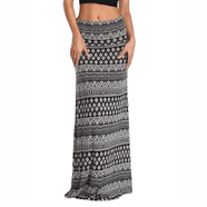 俏博萊2022夏季女裝豹紋印花高腰長(cháng)裙波西米亞大擺A字半身裙 黑底白花 L