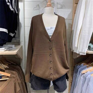 BrandyGirl美式復古學(xué)院風(fēng)jk制服v領(lǐng)單排扣針織衫bm中長(cháng)款毛衣外 棕色