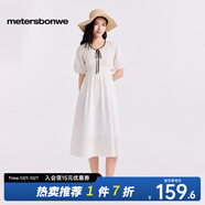 美特斯邦威女士連衣裙夏季新款百搭舒適蝴蝶結法式復古風(fēng)女士長(cháng)裙 棉花糖白 M 160/84A