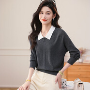 kangnai娃娃領(lǐng)長(cháng)袖針織衫上衣女2025秋季設計感拼接洋氣氣質(zhì)小衫長(cháng)袖毛衣 灰色 M 95-115