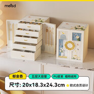 中掌柜美世達首飾盒精致多層手飾品珠寶黃金收納盒大容量耳釘耳飾盒 皮革米白色[郁金香]五層大容量+兩側掛項鏈