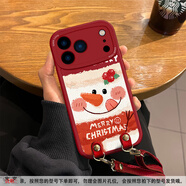 葵也適用蘋(píng)果17promax手機殼新年好運圣誕斜挎iPhone16全包防摔保護套 紅色-可愛(ài)笑臉雪人M+豎向斜挎繩 iPhone X