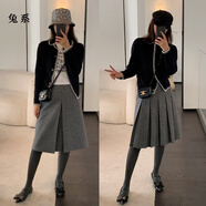 兔系半身裙小個(gè)子兩面穿格雷系灰色百褶裙中裙知識分子2025秋冬季羊毛 圖片色 S