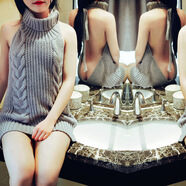 情趣毛衣女免脫大胸裝漏胸性感激情薄針織衫免脫誘惑毛衣 1050灰色 均碼