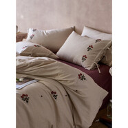 夢(mèng)潔家紡復古色織提花全棉四件套刺繡床上用品條紋系帶感繡花床單被套 田奈日記 床單款 1.5米四件套（適合200*230被芯）