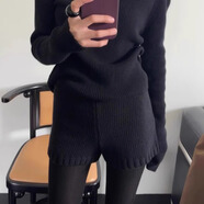 冬天短褲女外穿2025春秋冬新款韓版休閑修身毛線(xiàn)打底褲高腰洋氣黑 黑色 S