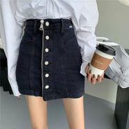 大碼胖妹妹A字半身裙女2025夏裝韓版拉鏈高腰顯瘦包臀牛仔短裙子 黑色 S S碼90-100斤