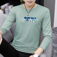 南極人（Nanjiren）男士長(cháng)袖T恤圓領(lǐng)打底衫秋季內搭上衣服潮流ins字母印 豆綠82長(cháng)袖 M 【建議90-105斤】