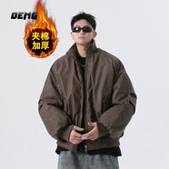 OEMG  美式咖色夾棉加厚皮衣外套男士秋冬季飛行夾克潮牌寬松棒球服 M2501咖色 【棉服款】 2XL [建議130-150斤]