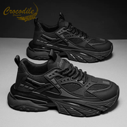 鱷魚(yú)恤男鞋秋季爆款網(wǎng)面隱形內增高10cm厚底冬季休閑運動(dòng)黑武士老爹潮鞋 黑色 39