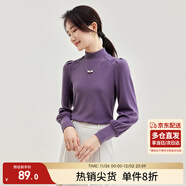 尚都比拉秋冬半高領(lǐng)燈籠袖針織衫女修身顯瘦打底衫內搭上衣 醬紫色 L 