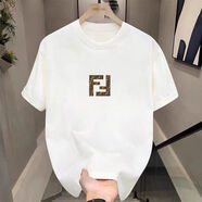 瑾天2024夏季新款100純棉男T恤印花班服百搭薄半袖潮流情侶短袖團服 白色 M M85-105斤