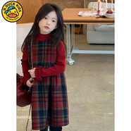 G.DUCKKIDS女童秋冬套裝裙子2025新款洋氣冬季大童女孩紅色加絨毛呢裙連衣裙 單件毛呢裙 150 cm