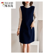 啄木鳥(niǎo)（TUCANO）羊.毛馬甲連衣裙2026秋冬新款中長(cháng)款打底裙無(wú)袖毛呢背心裙毛呢裙 藏青色 M