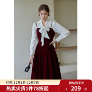 獨束大碼女裝絲絨吊帶連衣裙女冬裝新款胖mm法式氣質(zhì)背帶裙顯瘦 紅色 M