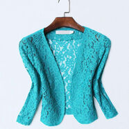 玫紅色蕾絲披肩短外套大尺碼旗袍外搭薄款禮服開(kāi)衫修身顯瘦夏季 獨特孔雀綠七分袖 M M