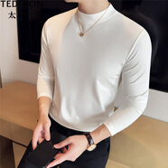 太子龍（TEDELON）感半高領(lǐng)長(cháng)袖T恤男秋冬新款親膚內搭修身彈力純色中領(lǐng)打底衫 白色 M