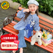 G.duck童裝女童套裝春秋季新款洋氣兒童衣服春裝甜美女小童襯衫背帶褲 貓咪不規則襯衫套裝 100 適合90-100cm年齡3-4歲