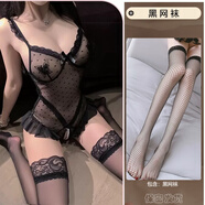 回傾情趣內衣性感女珍珠鏈條開(kāi)檔按摩純欲制服免脫連體衣透視波點(diǎn)套裝 黑色【珠鏈開(kāi)檔連體衣+黑網(wǎng)襪】