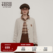 Teenie Weenie小熊女裝毛衣秋舒適學(xué)院風(fēng)綿羊毛絞花針織開(kāi)衫軟外套 燕麥色 XS
