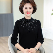 鄂爾多斯（EMZ）媽媽羊毛衫女寬松洋氣中老年人秋冬半高領(lǐng)毛衣奶奶裝羊絨衫 黑色 3XL