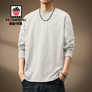 AEMAPE高端簡(jiǎn)約刺繡竹節棉長(cháng)袖T恤男士秋季新款日系復古寬松大碼體恤男 白色 M 適合110-130斤