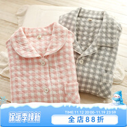 眠島2025年秋季新款加厚夾棉冬款情侶睡衣女日系春季格子空氣層家居服 女款 粉格LZ1253 XL