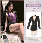 性感按摩服輕透連衣裙特別bf網(wǎng)紗短裙情調艷麗超閃奶呼呼超夸張 禁欲秘書(shū)長(cháng)紫+黑上衣+包臀裙+T褲+黑白條紋外套 S80-100