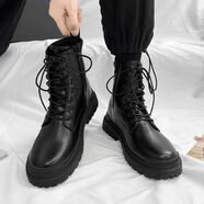 京嚴甄選男鞋夏季2025年新款潮流高筒英倫馬丁靴機車(chē)冬季工裝皮鞋 黑色 41 41