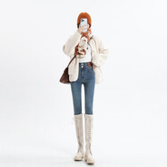 真維斯緊身小腳牛仔褲女秋冬2025年新款高腰顯瘦彈力加絨鉛筆靴褲 復古藍-春秋(九分) 加絨 28 (2) 尺1)102-110斤選