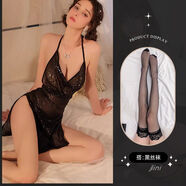 任衣門(mén)禁欲系女裝性感蕩領(lǐng)掛脖露背風(fēng)情萬(wàn)種的裙子收腰顯瘦大碼連衣裙 黑色+絲襪 S S80-100斤