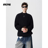 OEMG  半高領(lǐng)純色加厚毛衣男士秋冬季款潮牌針織衫上衣高級感百搭外套 黑色 3XL [建議150-170斤]