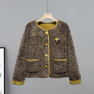 小香風(fēng)圈圈絨毛毛外套女冬2025新立體小花裝飾環(huán)保羊羔毛皮毛一體 咖拼黃 M(建議95115斤) 均碼