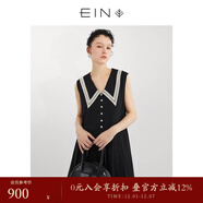 EIN【經(jīng)典小黑裙】EIN言復古減齡娃娃領(lǐng)雪紡長(cháng)裙連衣裙秋季 石墨黑 M