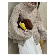 沙馳（SATCHI）復古高領(lǐng)羊衫麻花毛衣外套蝙蝠袖秋冬款雙拉鏈針織加厚羊毛開(kāi)衫 花紗駝 L