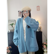 秋冬慵懶風(fēng)灰色毛衣開(kāi)衫女2025新款無(wú)扣厚實(shí)溫暖顯瘦長(cháng)款針織外套 藍色 均碼 均碼