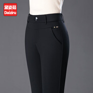 黛姿茹直筒休閑加絨褲子女秋冬2025新款女士松緊腰媽媽大碼褲裝中年女褲 黑色[拉鏈款] 常規 6XL (34)【155-165斤】