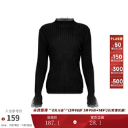 兩三事梵高文藝 青衫 蕾絲拼接半高領(lǐng)打底衫女春季復古修身內搭針織衫 黑色-y 均碼 F