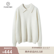 帕什羊絨衫女35%山羊絨加厚娃娃領(lǐng)元寶針寬松針織毛衣ZSBR-8342 珍珠白 均碼