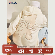 FILA斐樂(lè )官方女裝外套秋季上衣多彩潮流加絨保暖開(kāi)衫連帽小熊外套 奶鹽白-F51W138599FIV(加絨) 160/80A/S