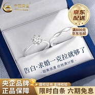 中國黃金（CHINA GOLD）六爪鑲戒指托帕寶石足銀戒指女高級情人節生日禮物馬年本命年禮物 925銀一克拉情侶戒指-對戒【品牌禮盒】