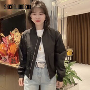 圣羅地奧棒球服外套女2025春季容易搭配棒球制服小夾克西式Pu拼布立領(lǐng)短女 黑色 M 建議85100斤