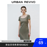 UR夏季新款女裝時(shí)尚簡(jiǎn)約收褶后開(kāi)衩修身連衣裙UWJ740022 灰綠 (裙長(cháng)偏長(cháng)) S