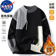 NASA MARVEL針織衫秋冬季加絨休閑圓領(lǐng)潮流毛衣保暖加厚針織衫 黑色加絨 2XL
