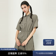 moussy新款歐美風(fēng)褶皺半開(kāi)領(lǐng)修身短款連衣裙038GSU33-5510 卡其色150 S