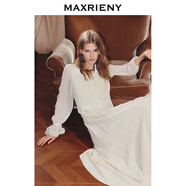 MAXRIENY復古法式連衣裙修身收腰25冬款針織裙奶油系復古少女穿搭 奶油色 S