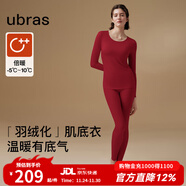 ubras【劉雯同款】25年新輕暖羽絨化親膚羊毛肌底衣女秋冬保暖秋衣秋褲 倍暖套裝-絲絨紅色 S